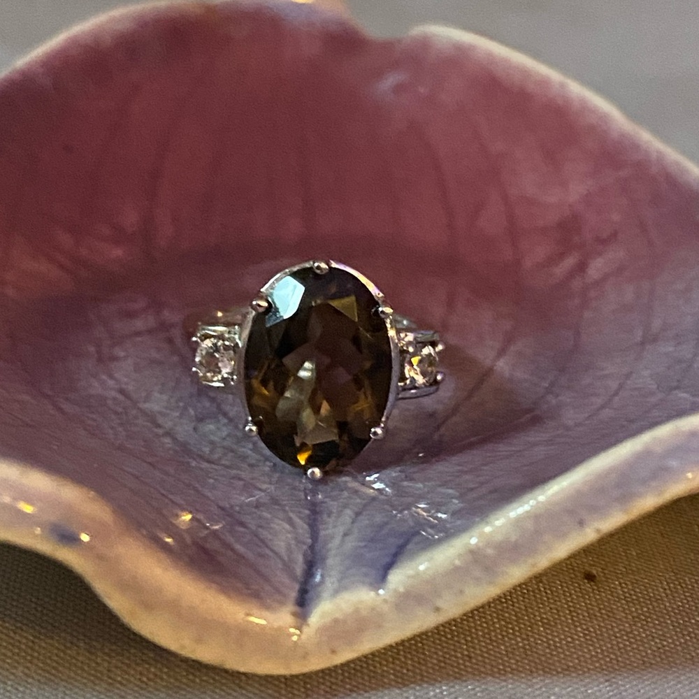 NWOT SMOKY QUARTZ W TOPAZ STERLING RING